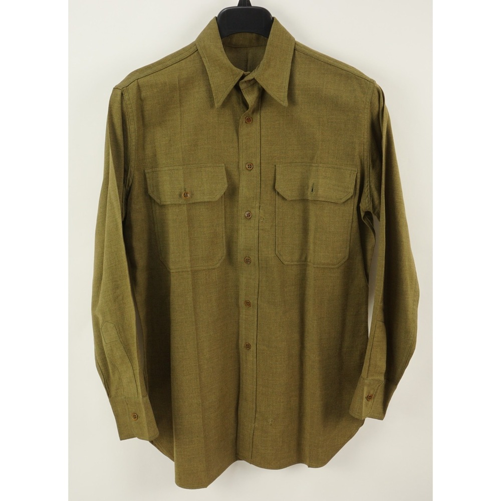 Vintage 40s WWII Woven Wool Gas Flap Army Military Shirt Men's XL Green Utility